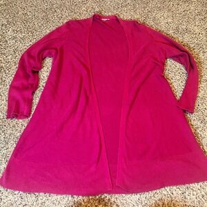 EILEEN‎ FISHER Organic Cotton Pink Long Sleeve Open Front Cardigan Sweater XL